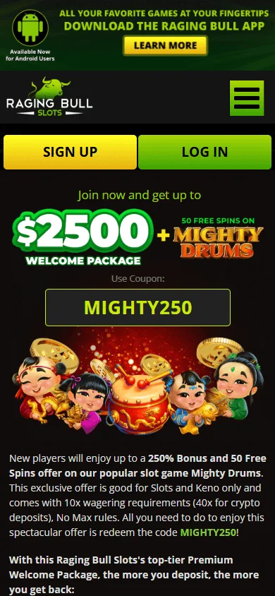 Raging Bull Casino mobile promotions and free chip offer